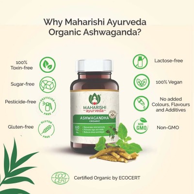 Ашваганда (Ашвагандха) Органик - органическая, Махариши Аюрведа (Ashwagandha Organic Maharishi Ayurveda) - устойчивость к стрессу, увеличивает физическую и умственную выносливость, 60 таб.